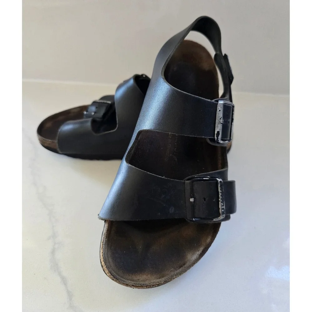 Birkenstock Milano Black Leather Slingback Sandals Mens 42 L11 M9 Germany